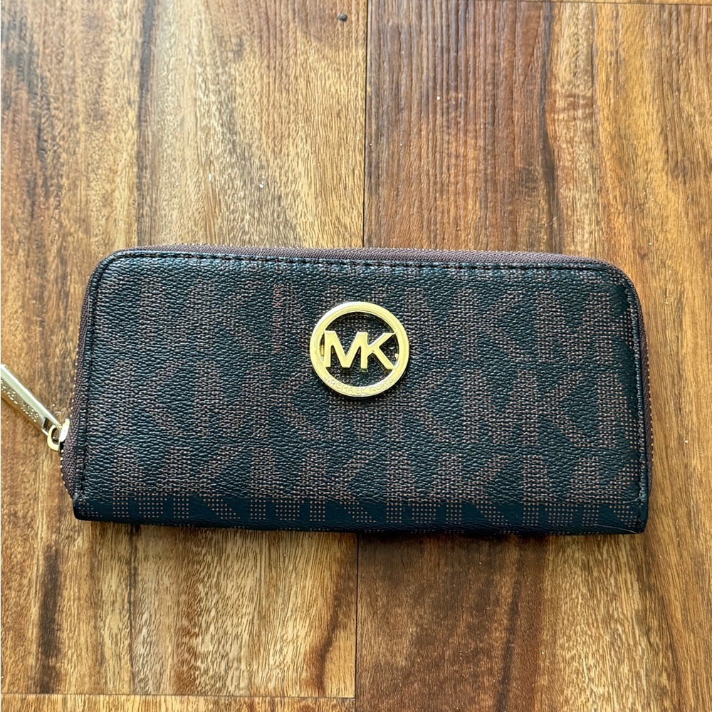 Michael Kors Brown and Gold Logo Wallet